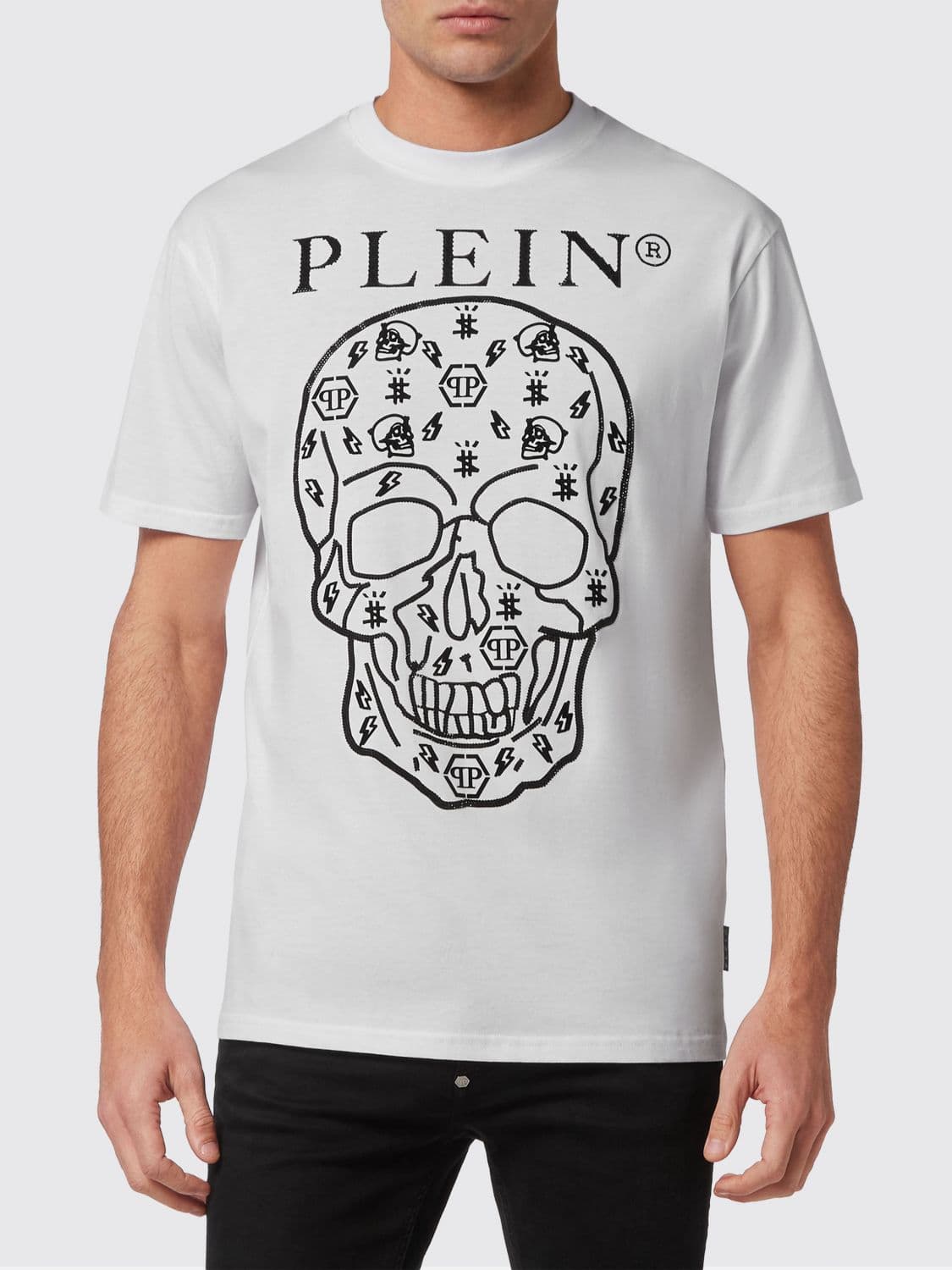 Philipp Plein Crew-Neck Cotton T-Shirt with Skull and Logo Print