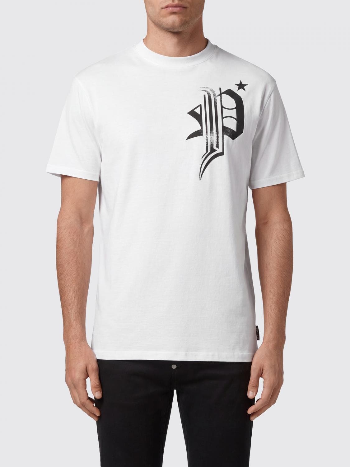 Philipp Plein Cotton T-Shirt with Graphic Print and Rear Logo