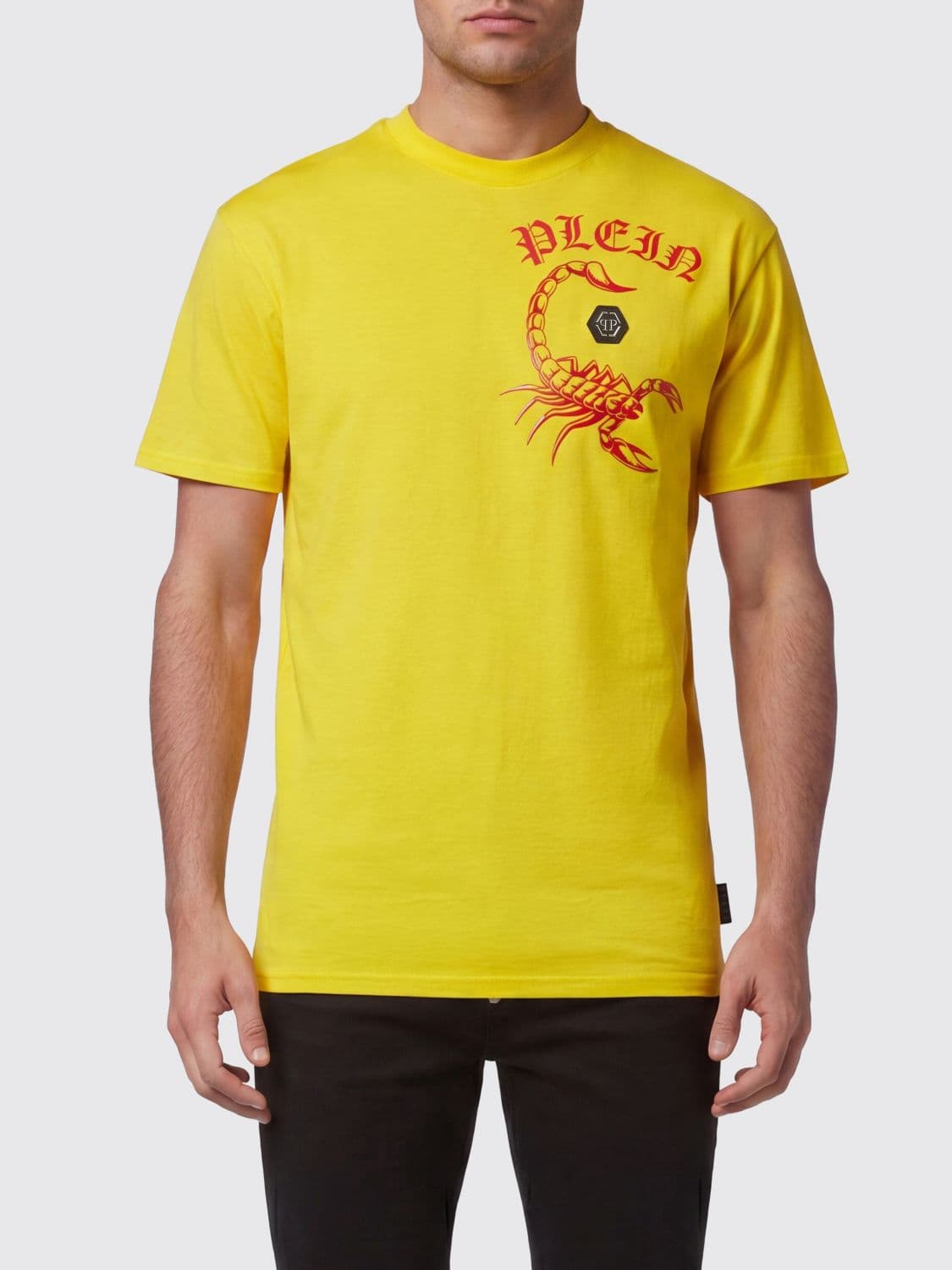 Philipp Plein Cotton T-Shirt with Graphic Print and Rear Logo