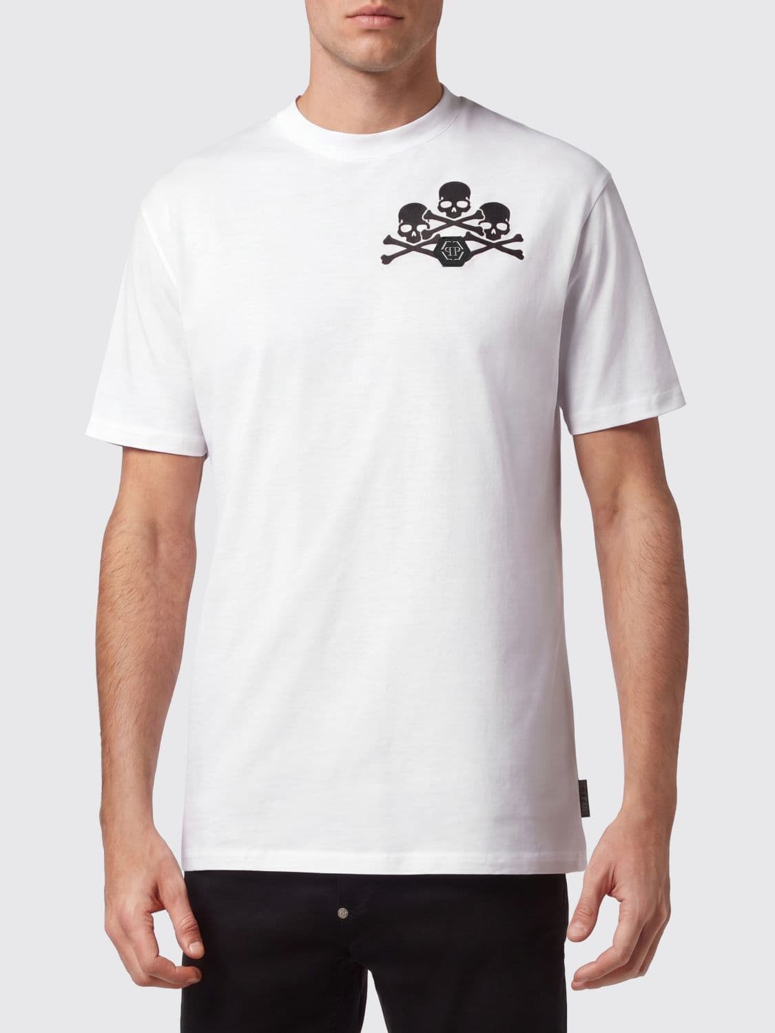 Philipp Plein Cotton T-Shirt with Skull Print and Monogram Motif