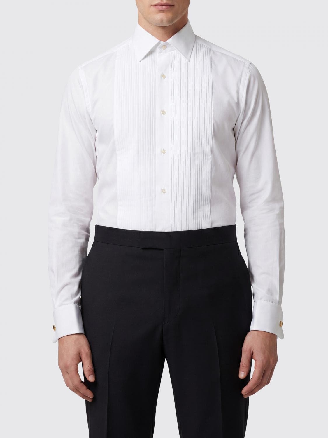 Tom Ford Slim Fit Cotton Poplin Evening Shirt with Pleated Plastron