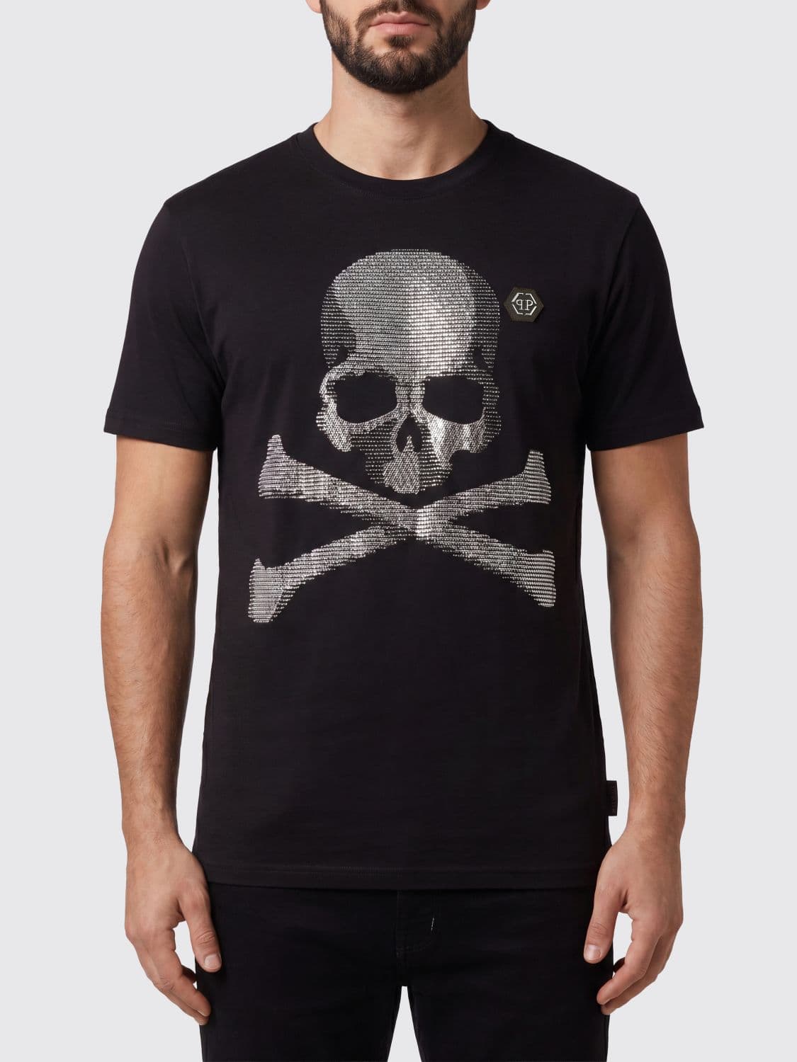 Philipp Plein Short-Sleeved Cotton T-Shirt with Skull Print
