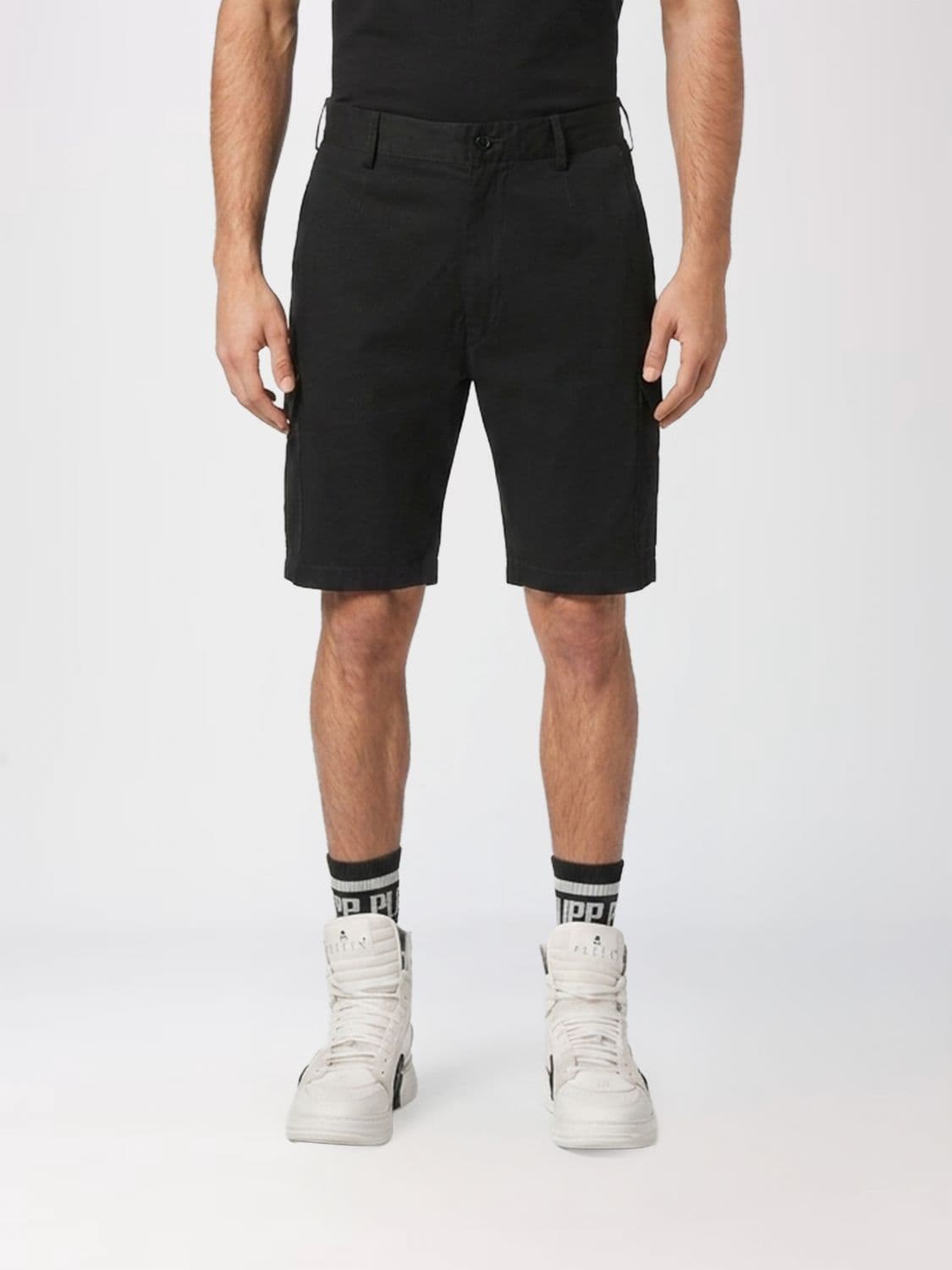 Philipp Plein Knee-Length Cotton Cargo Shorts with Multiple Pockets