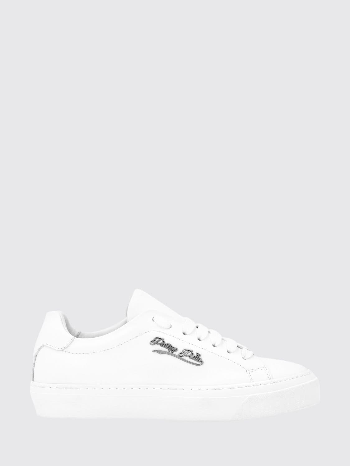Philipp Plein Low Top Smooth Leather Sneakers with Applied Metal Logo
