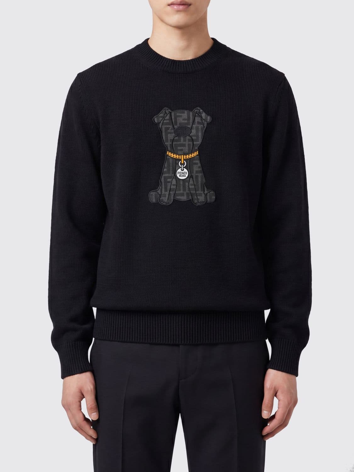Fendi Virgin Wool Crewneck Jumper with All-Over FF Monogram Embroidery