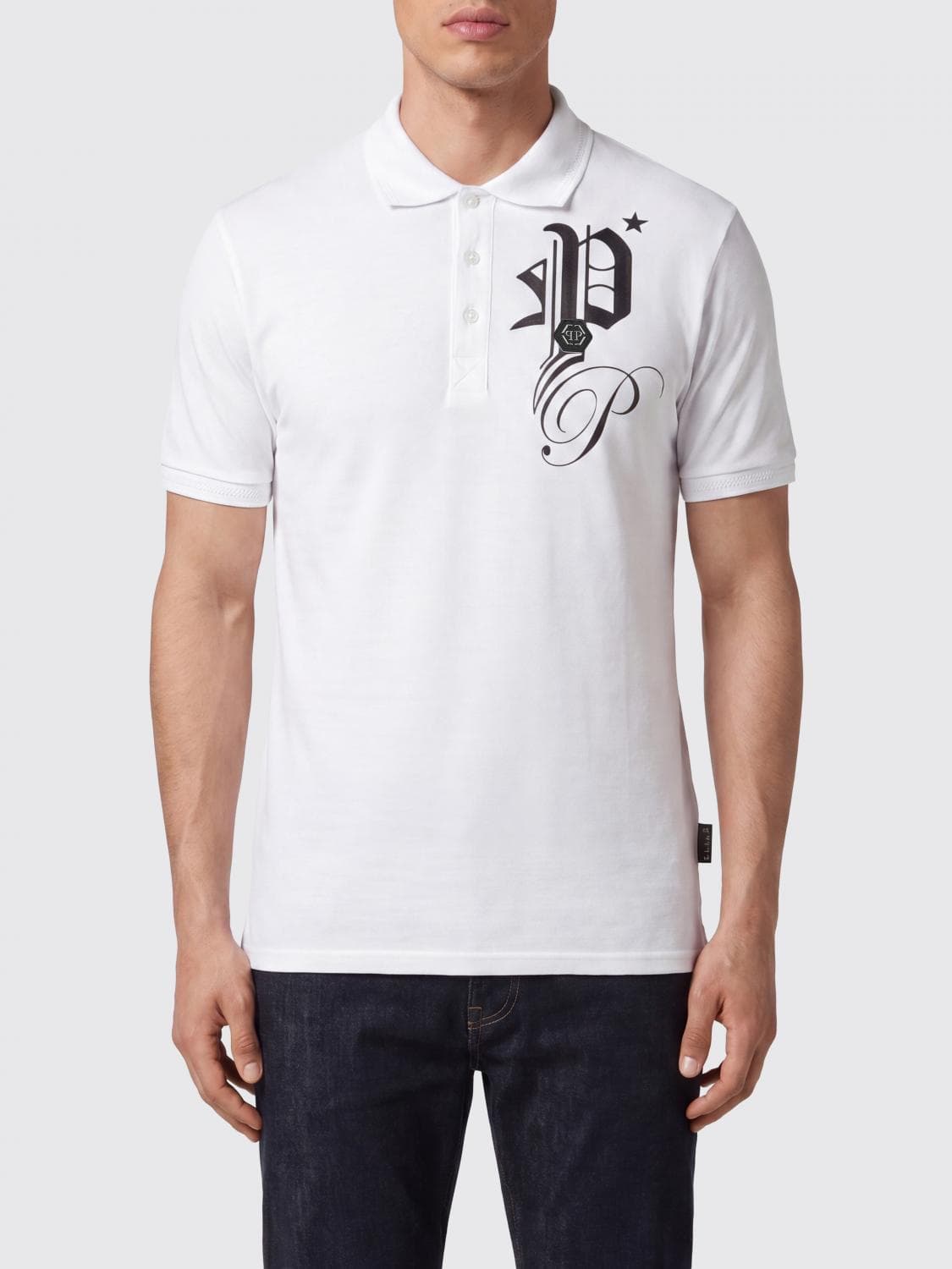 Philipp Plein Cotton Polo Shirt with Monogram Logo and Three-Button Placket