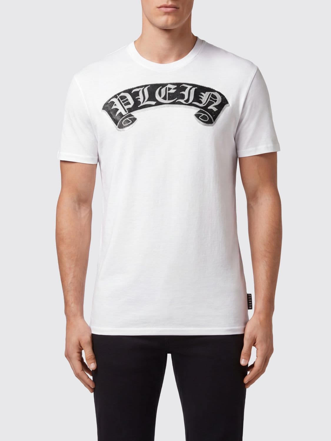 Philipp Plein Cotton T-shirt with Embroidered Logo and Rhinestone Application