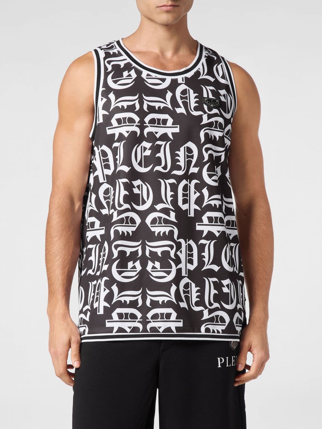 Philipp Plein Gothic Cotton Vest with Contrast Logo and Crew Neck