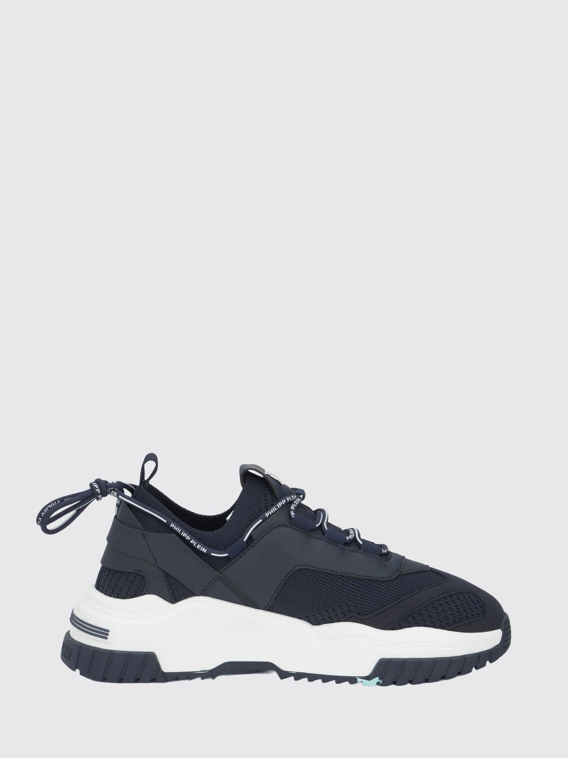 Philipp Plein Low-Top Sneakers in Crochet Knit and Leather with Metallic Hexagon Logo