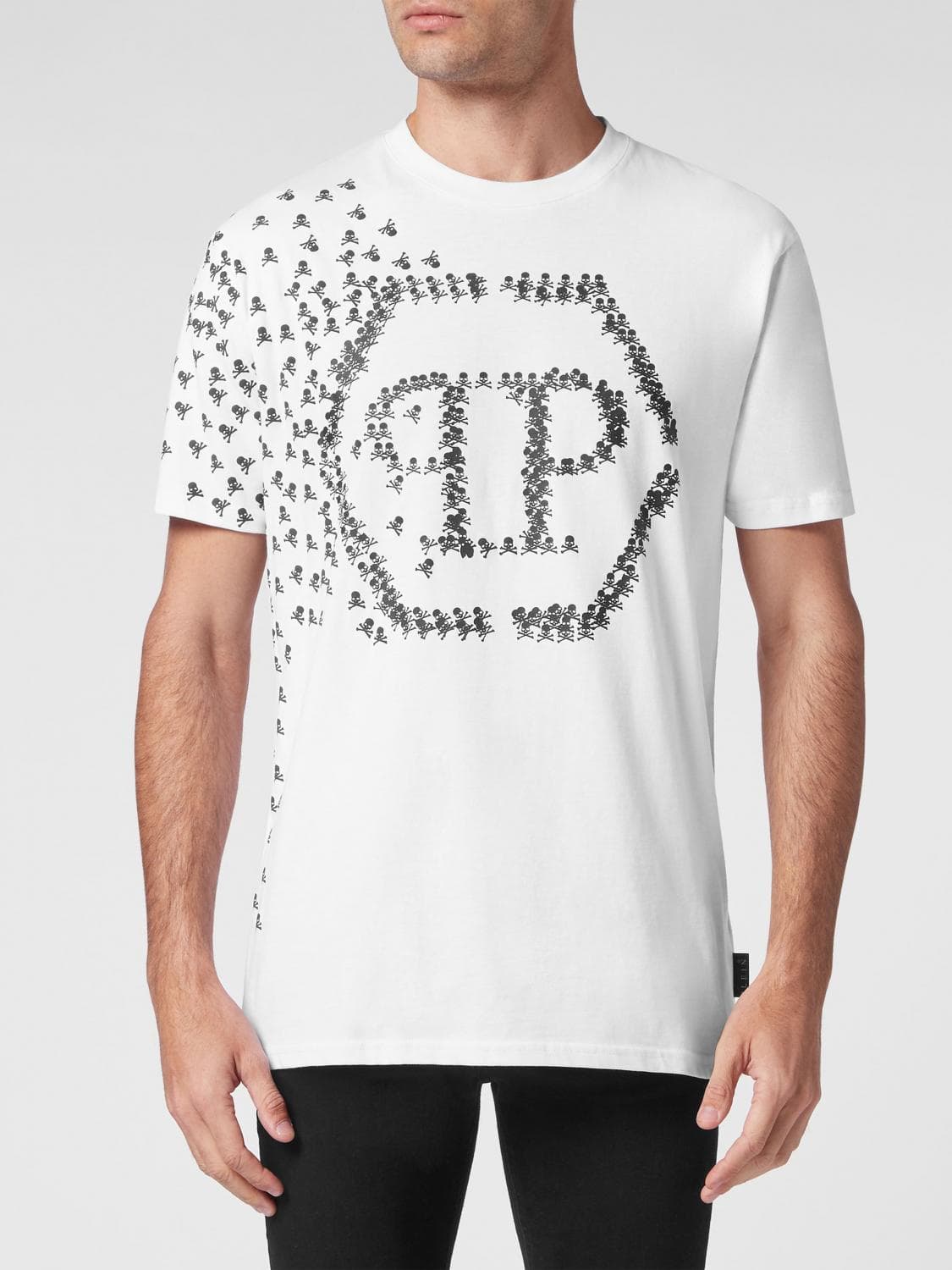 Philipp Plein Cotton T-shirt with Contrasting Hexagon Logo Print on the Chest