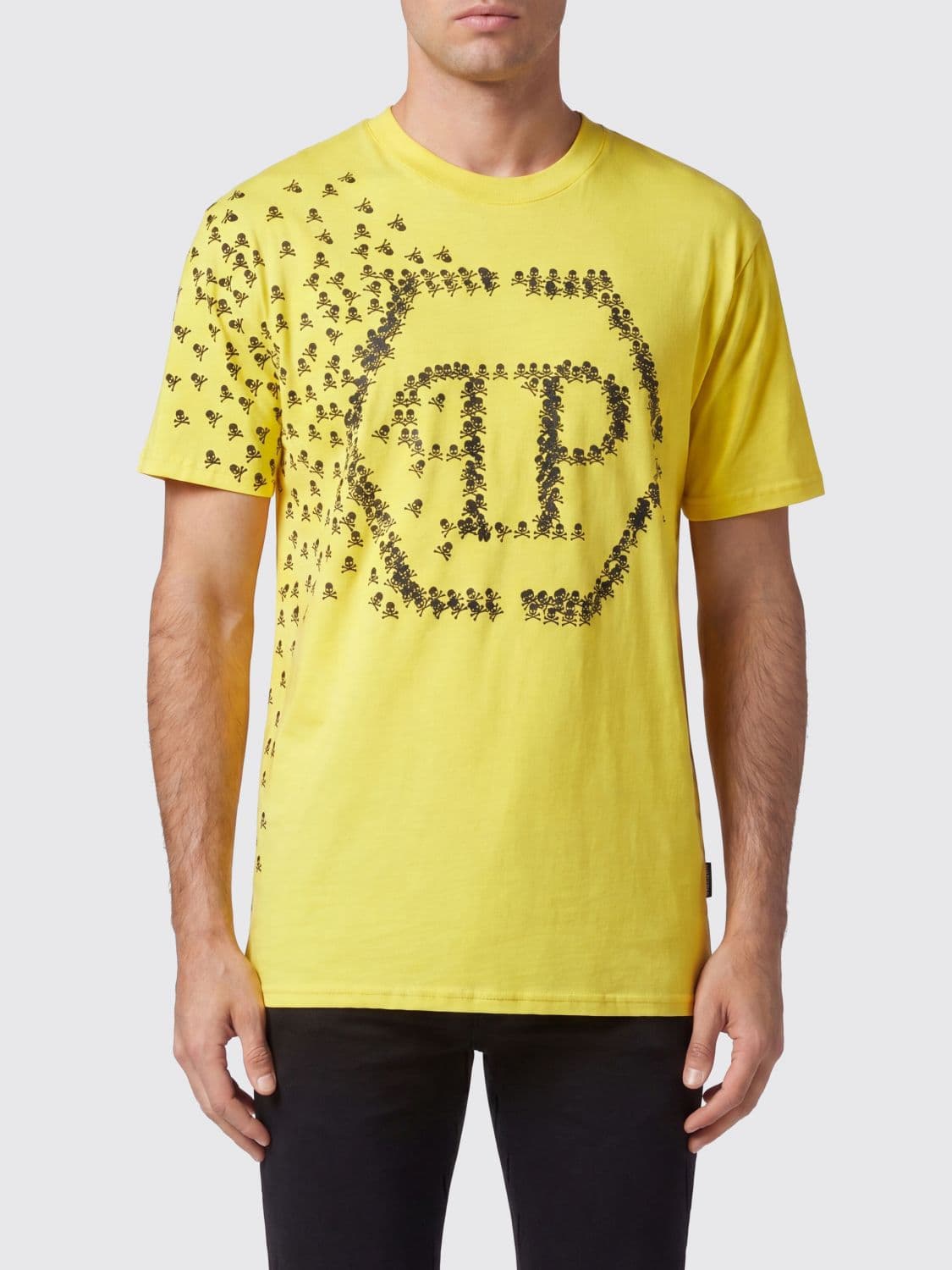 Philipp Plein Cotton T-shirt with Contrasting Hexagon Logo Print on the Chest