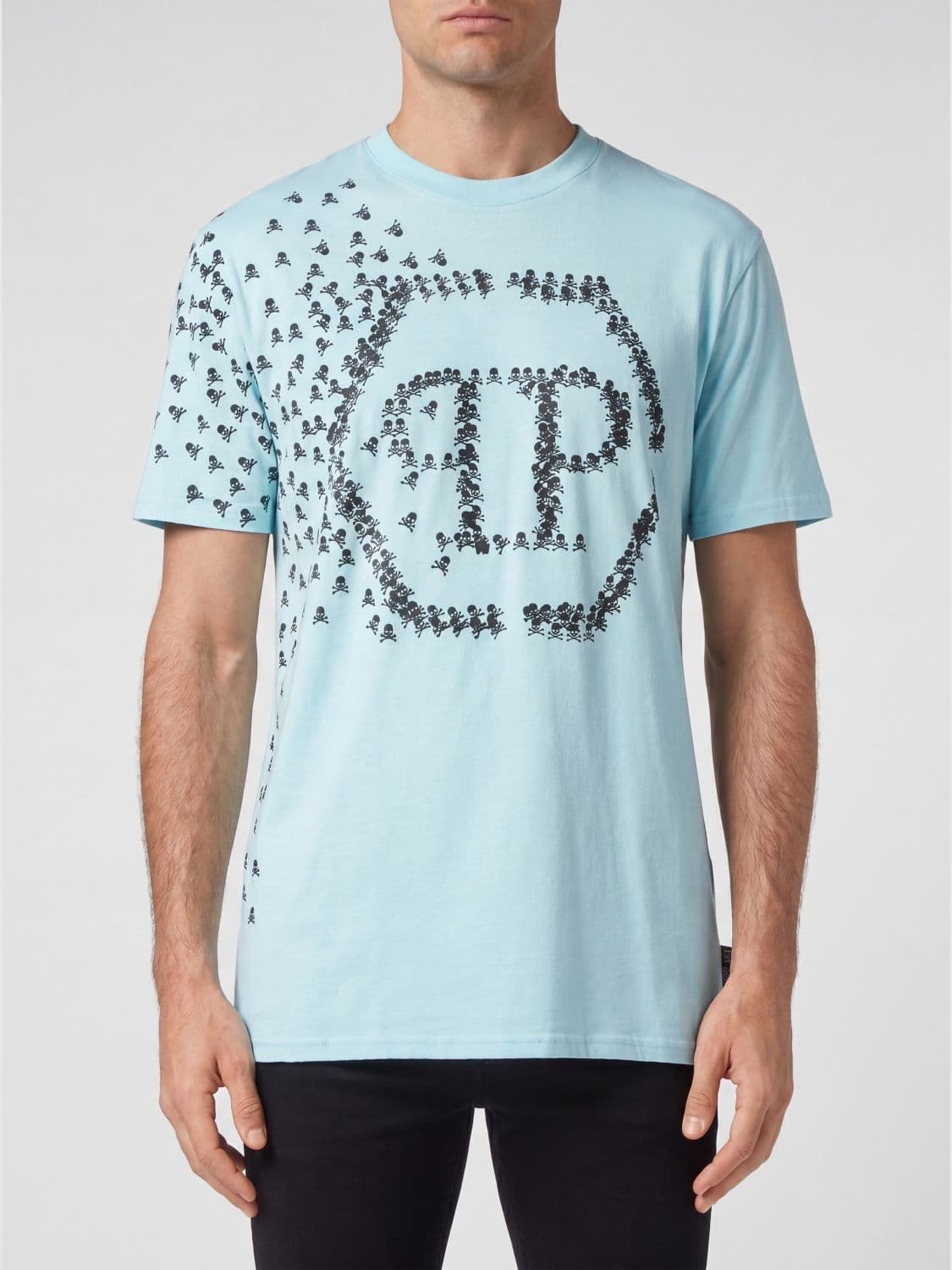 Philipp Plein Cotton T-shirt with Contrasting Hexagon Logo Print on the Chest