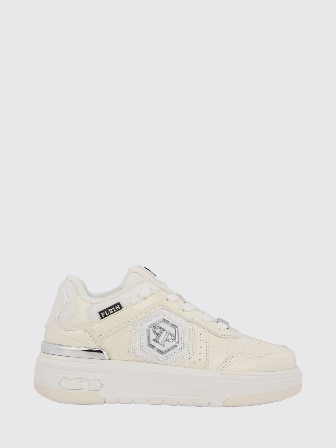 Philipp Plein SK8R Low-Top Sneakers in Leather and Mesh with Croc Print and Hexagon Logo