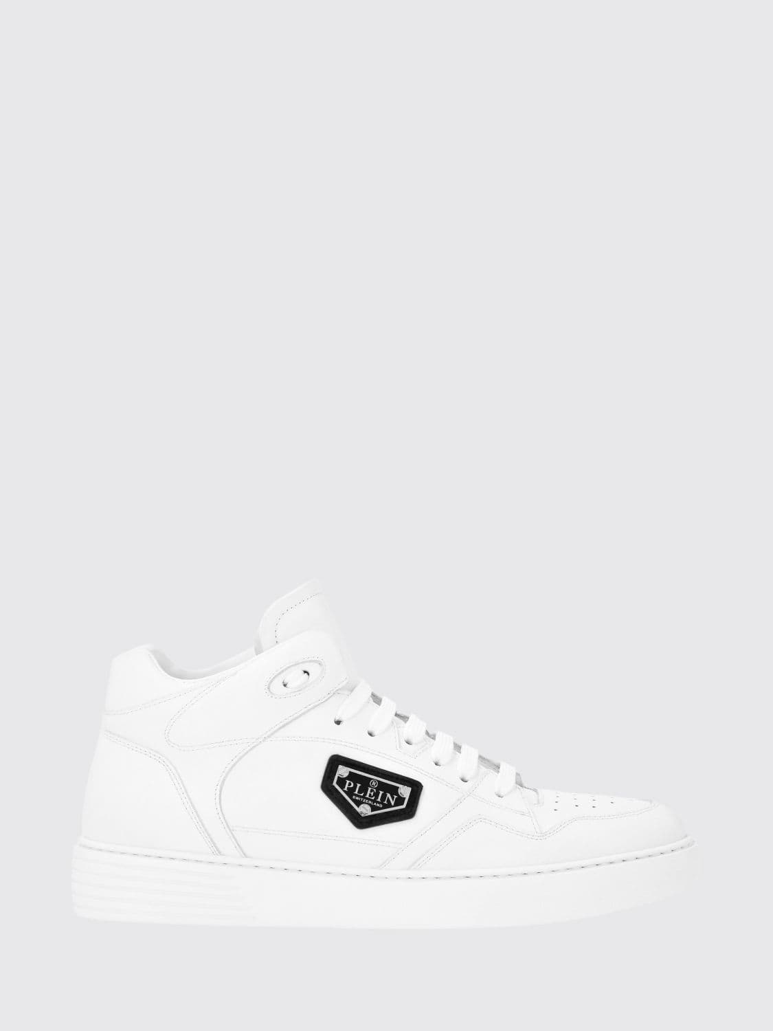 Philipp Plein High-Top Lace-Up Sneakers in Smooth Leather with Perforated Toe