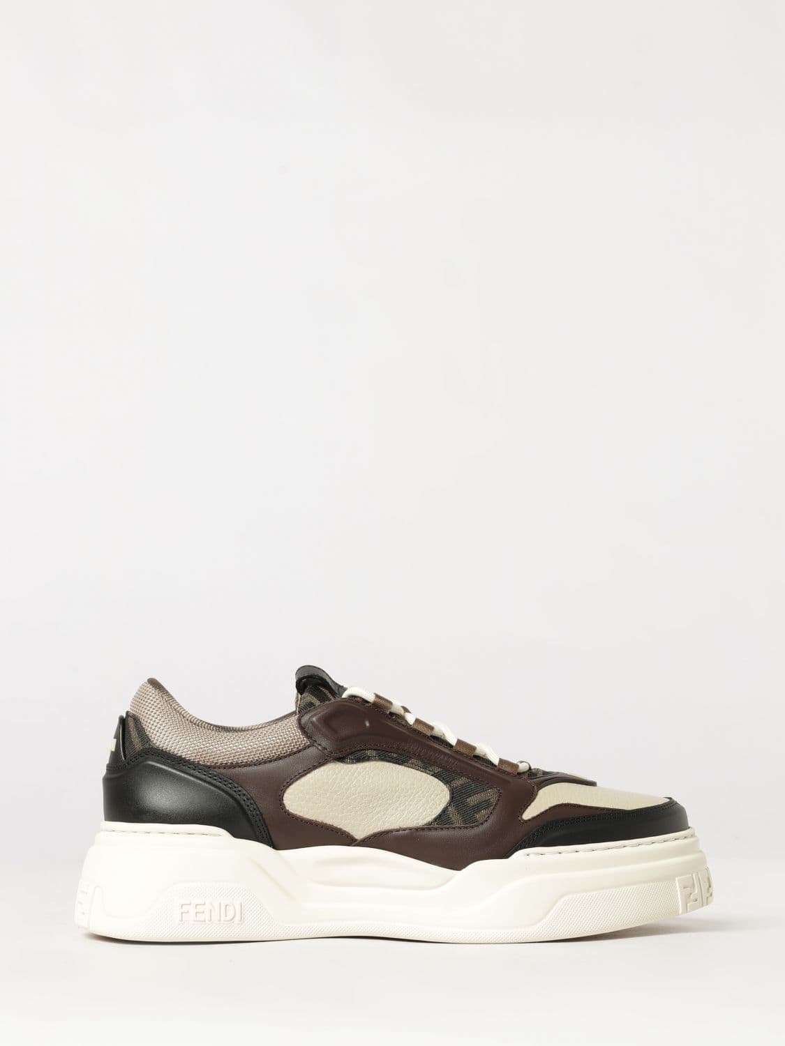 Fendi Force Trainers in Leather and Mesh with FF Monogram and Platform Sole