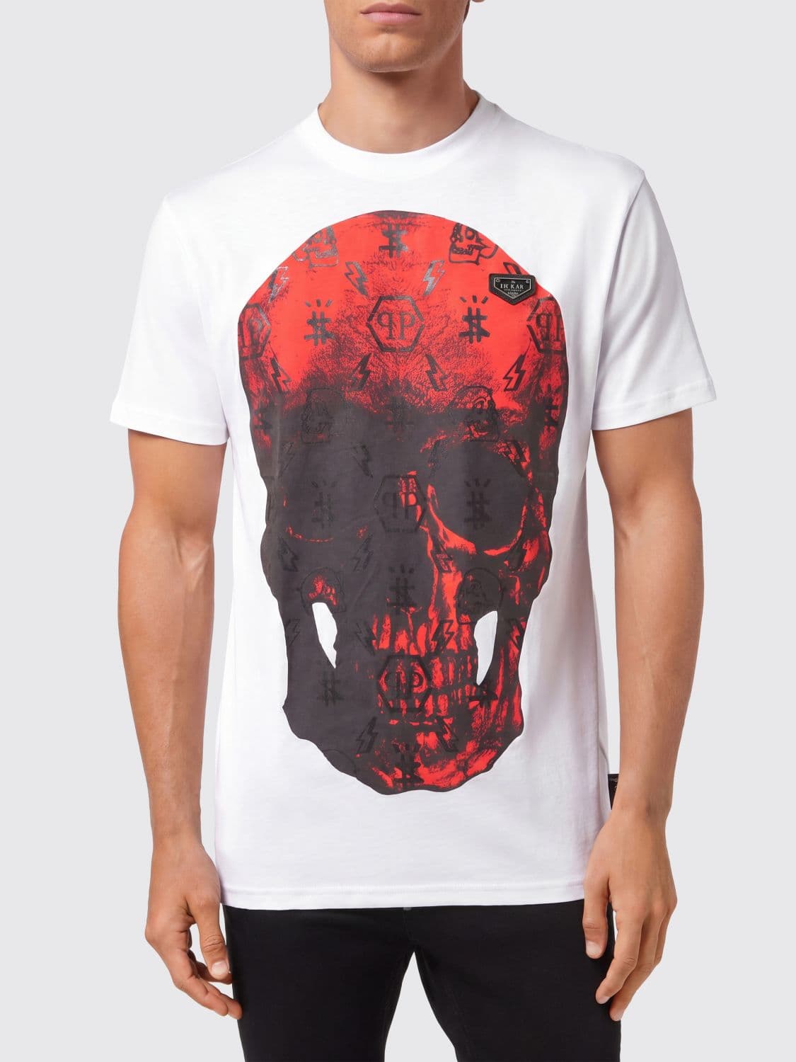 Philipp Plein Cotton T-shirt with Contrasting Back Skull and Logo Print