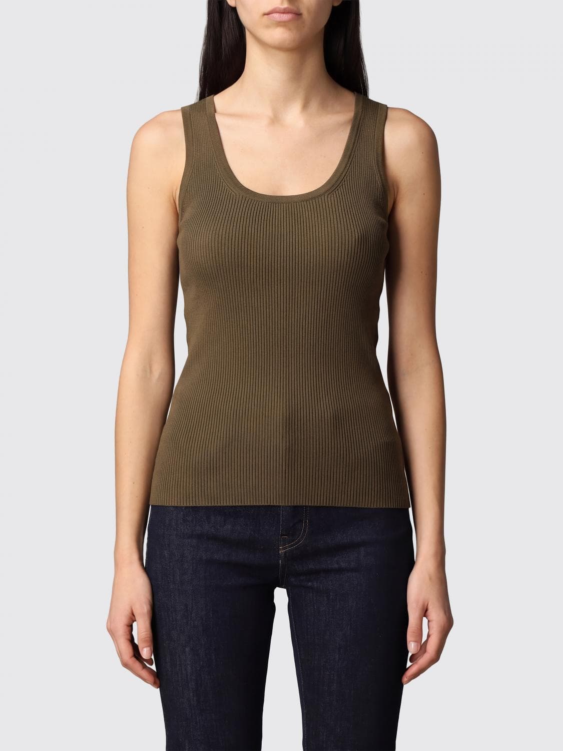 Max Mara Slim Fit Ribbed Cotton Knit U-Neck Top