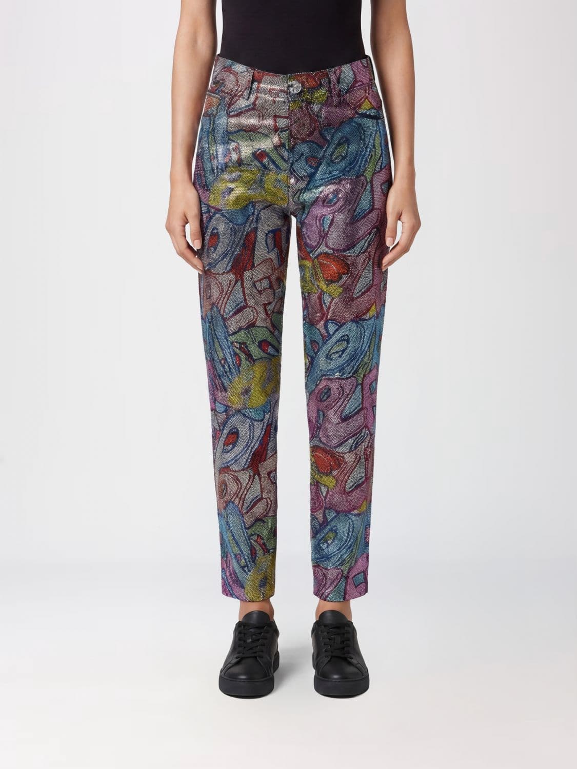 Philipp Plein High-Waisted Straight Jeans in Denim with Embroidery and Rhinestones