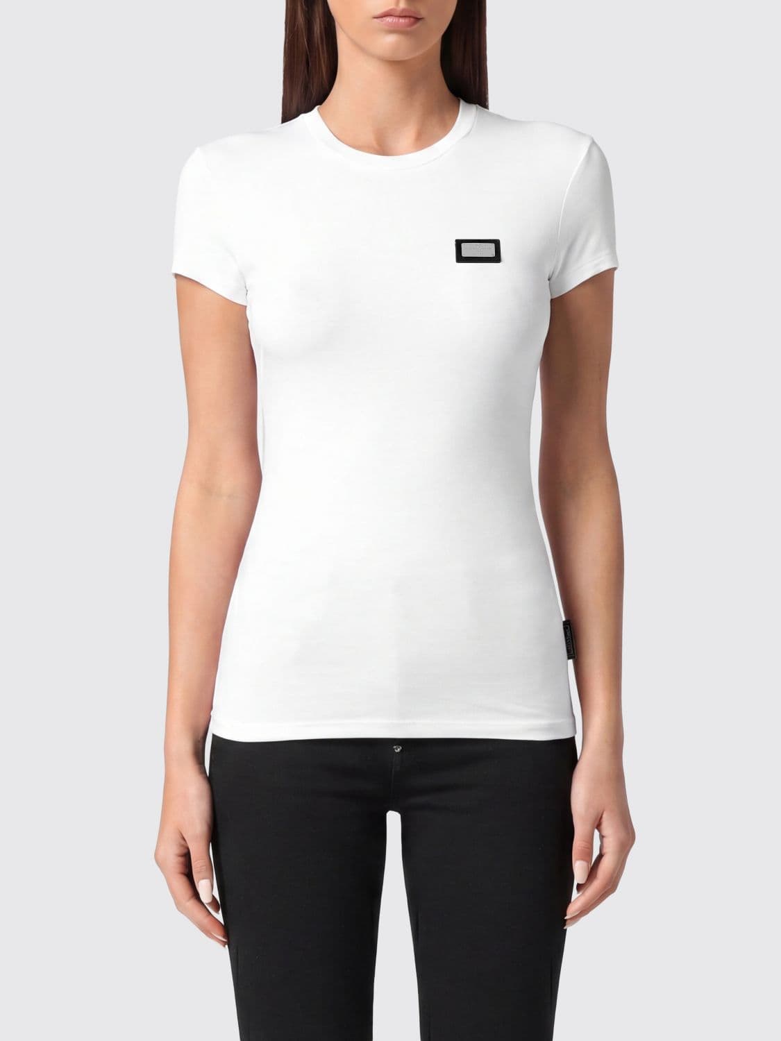 Philipp Plein Slim Fit Stretch Cotton T-Shirt with Logo and Crew Neck