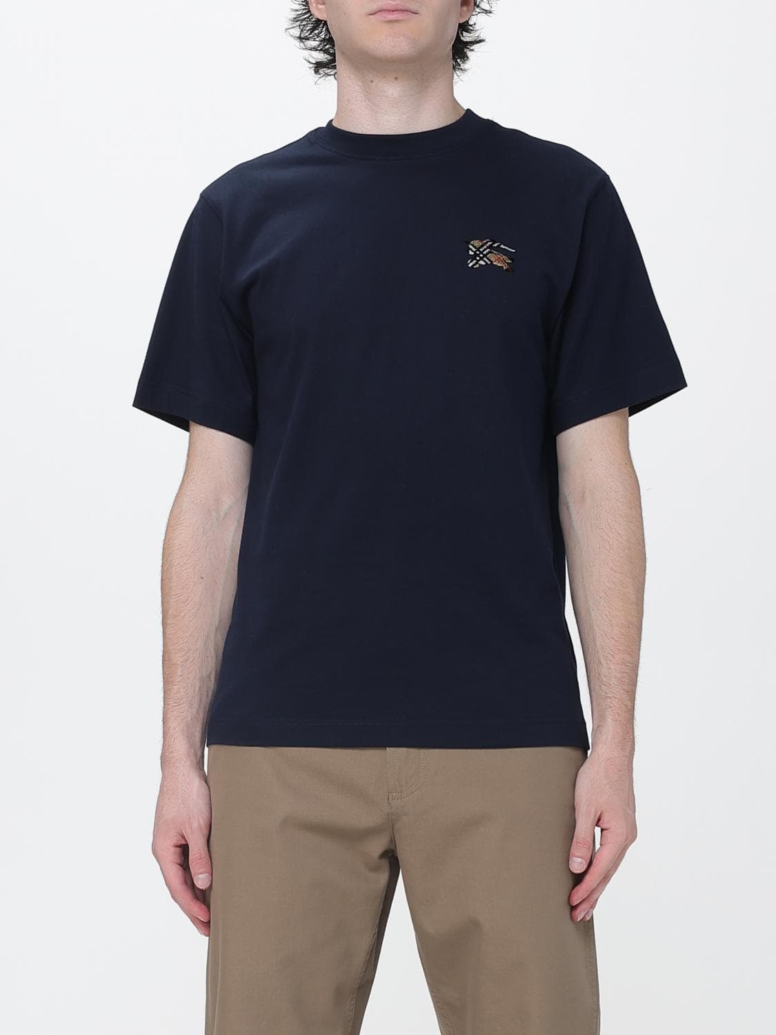 Burberry Cotton T-Shirt with Crew Neck and Equestrian Knight Logo Detail