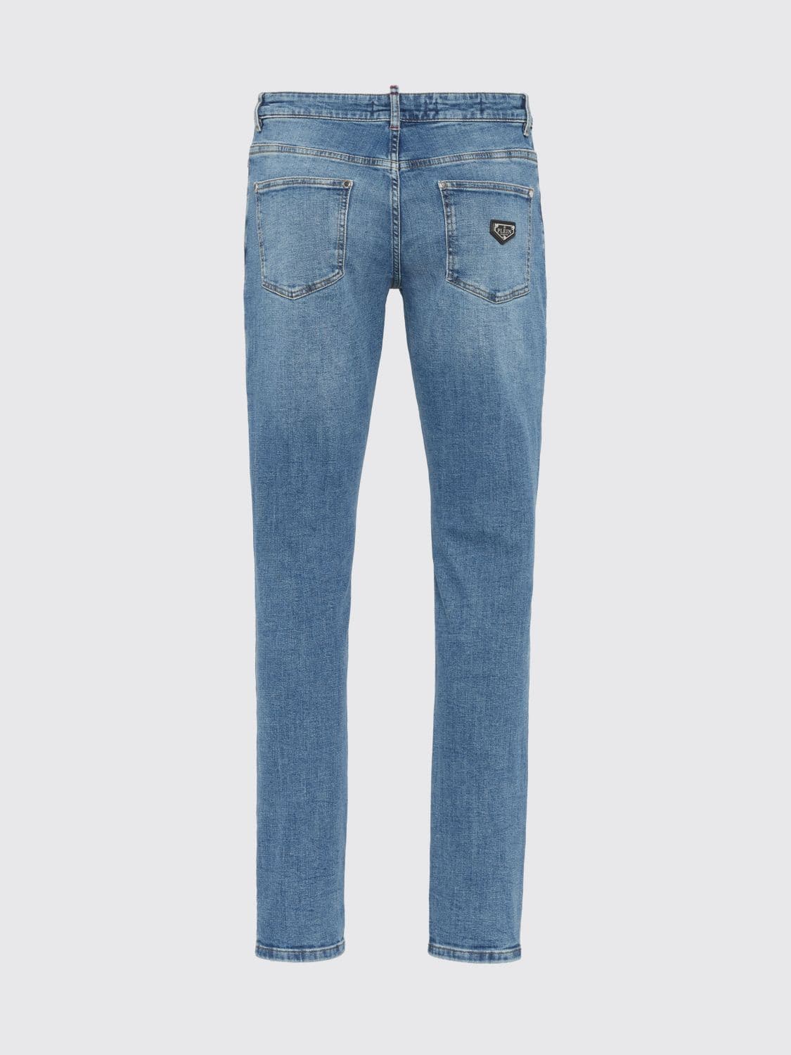 Philipp Plein Distressed Slim Fit Skinny Jeans in Cotton Denim with Metal Logo