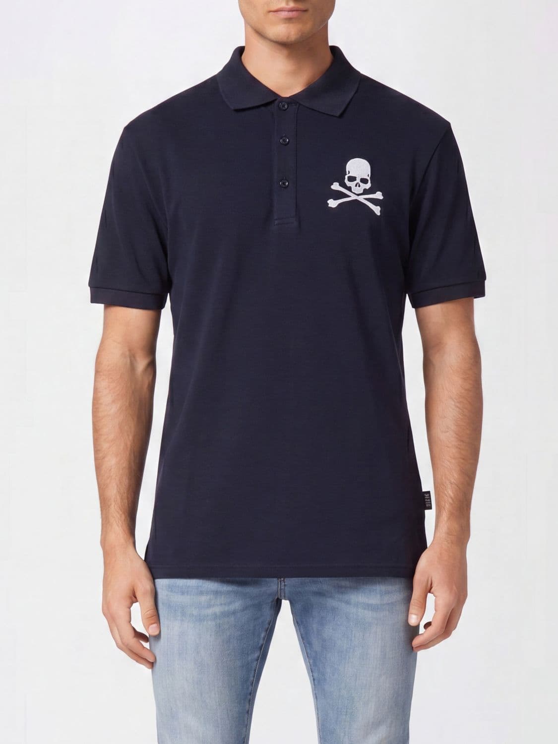 Philipp Plein Skull Print Short-Sleeved Cotton Polo Shirt with French Collar