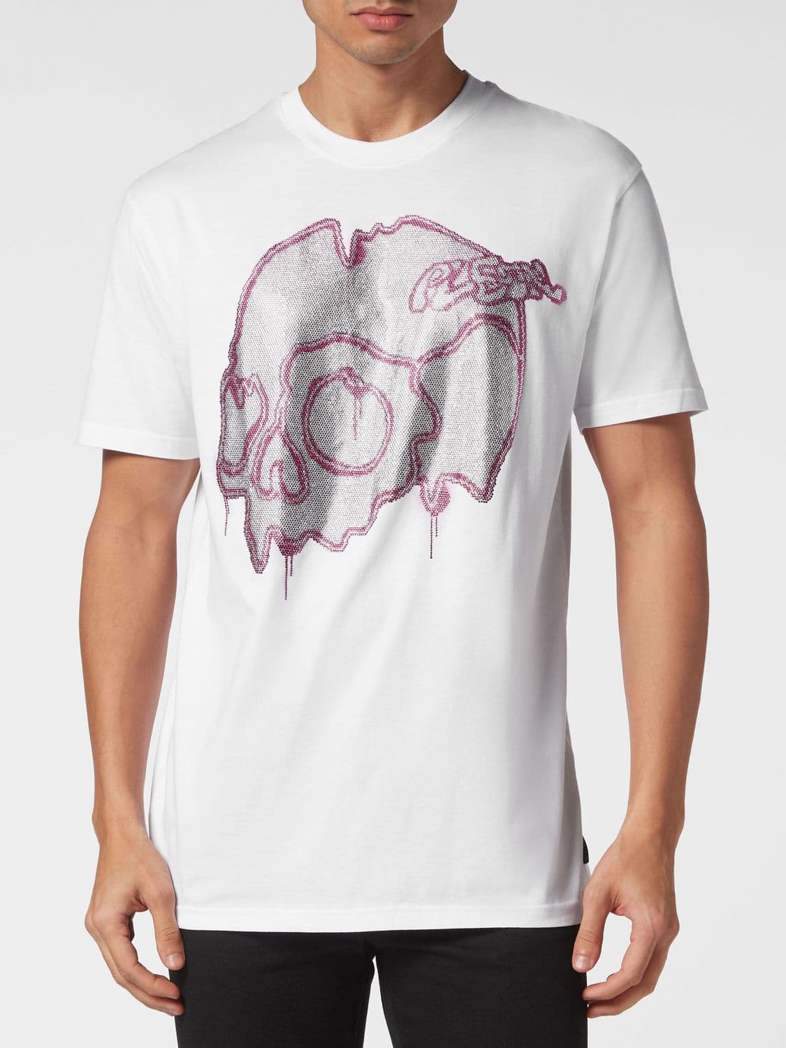 Philipp Plein Rhinestone Skull Logo Cotton Crew Neck T-shirt