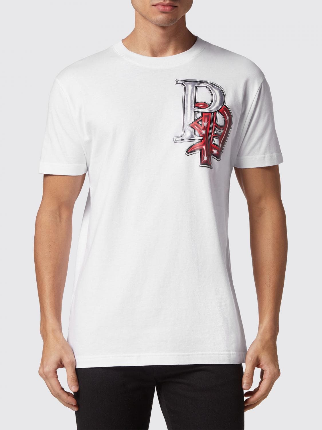 Philipp Plein Cotton T-shirt with Graphic Print and Contrast Back Logo
