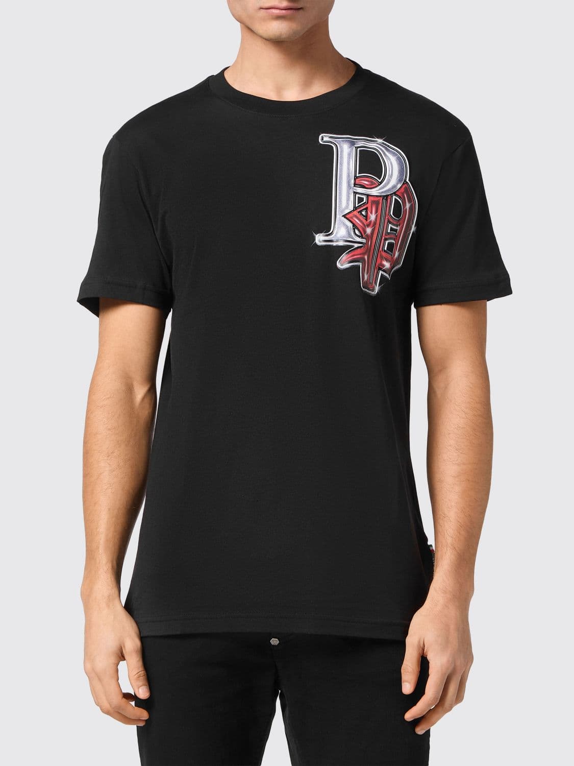 Philipp Plein Cotton T-shirt with Graphic Print and Contrast Back Logo