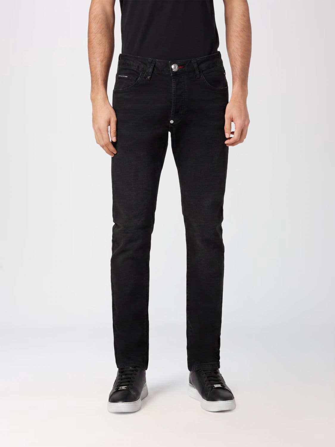 Philipp Plein Slim Fit Skinny Jeans in Cotton Denim with Metal Logo
