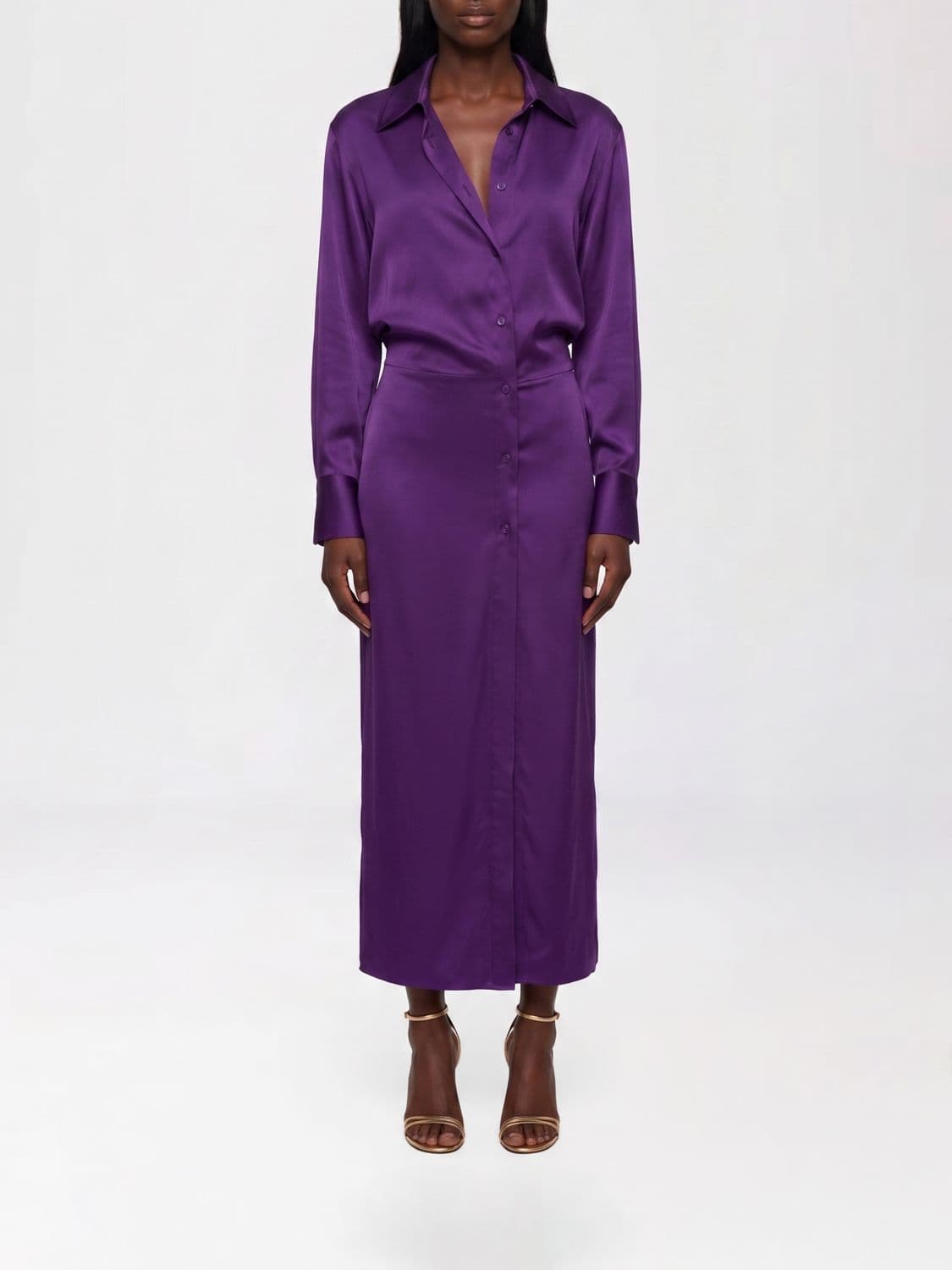 The Attico Midi Chemisier Dress in a Viscose Blend with an Off-Center Closure