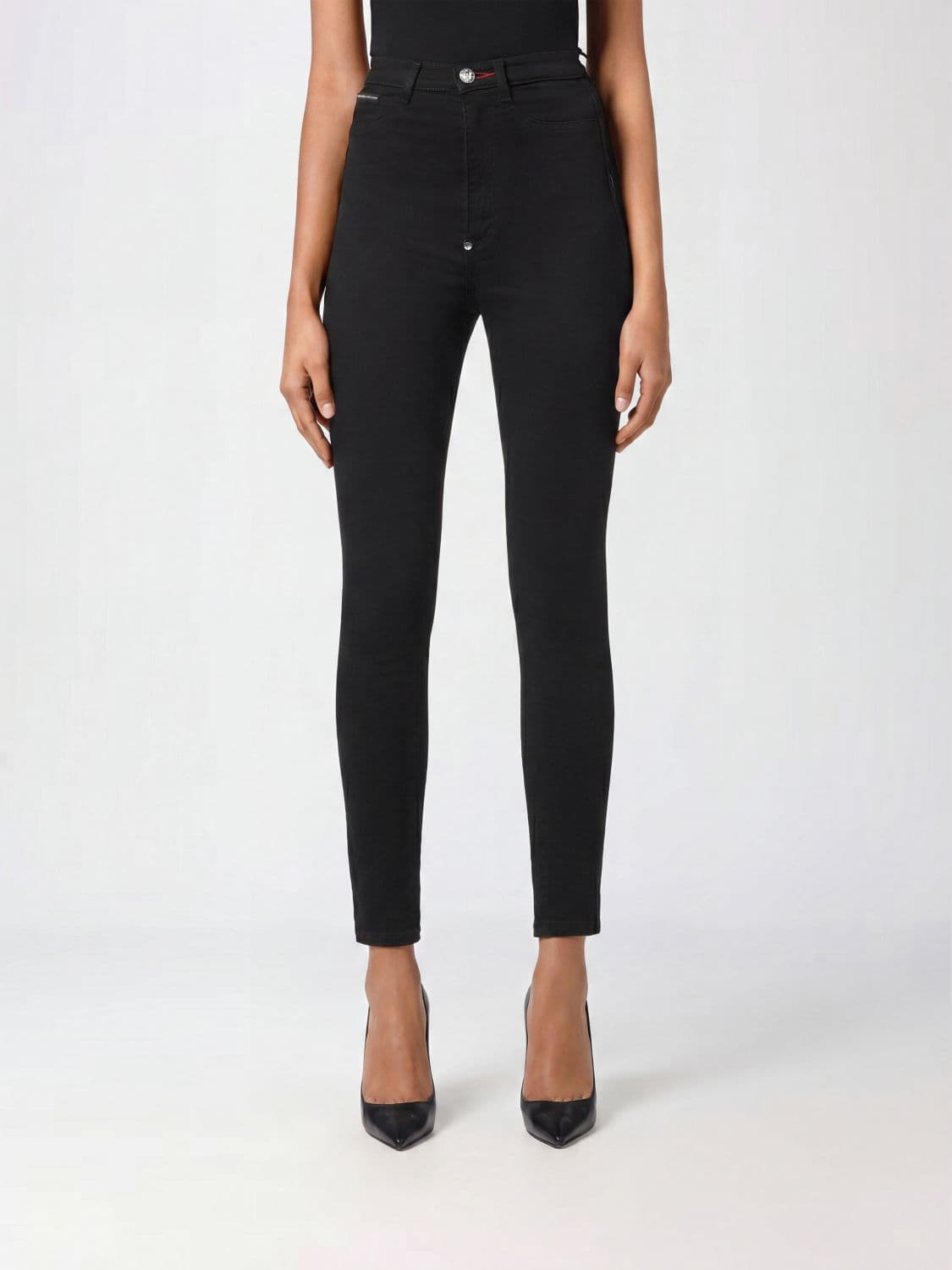Philipp Plein High-Waisted Skinny Cropped Jeans in Stretch Denim with Logo