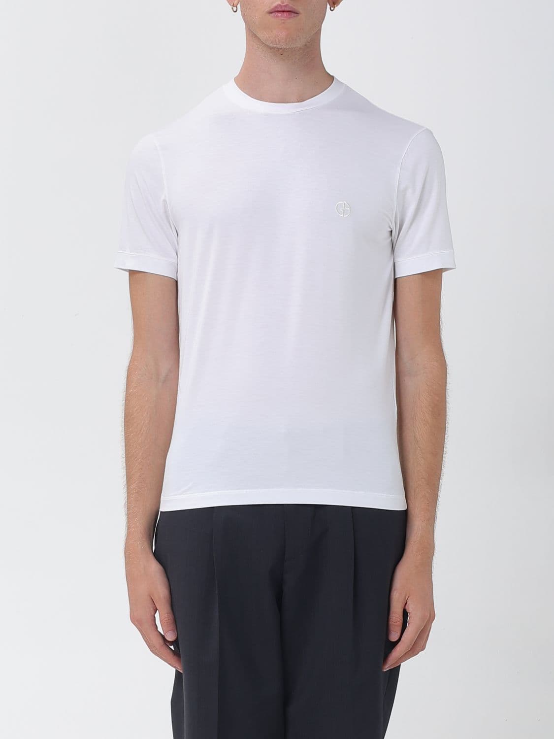 Giorgio Armani Cotton Crewneck T-Shirt with Tone-on-Tone Monogram