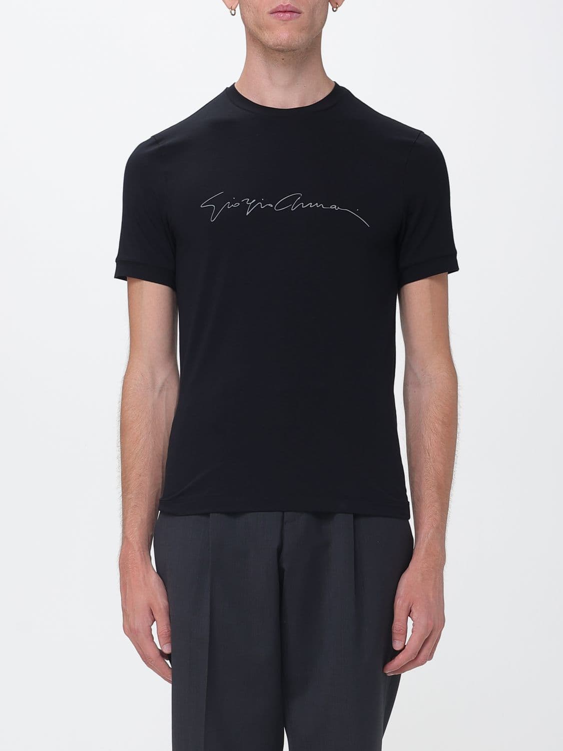 Giorgio Armani Cotton T-Shirt with Short Sleeves and Contrasting Logo