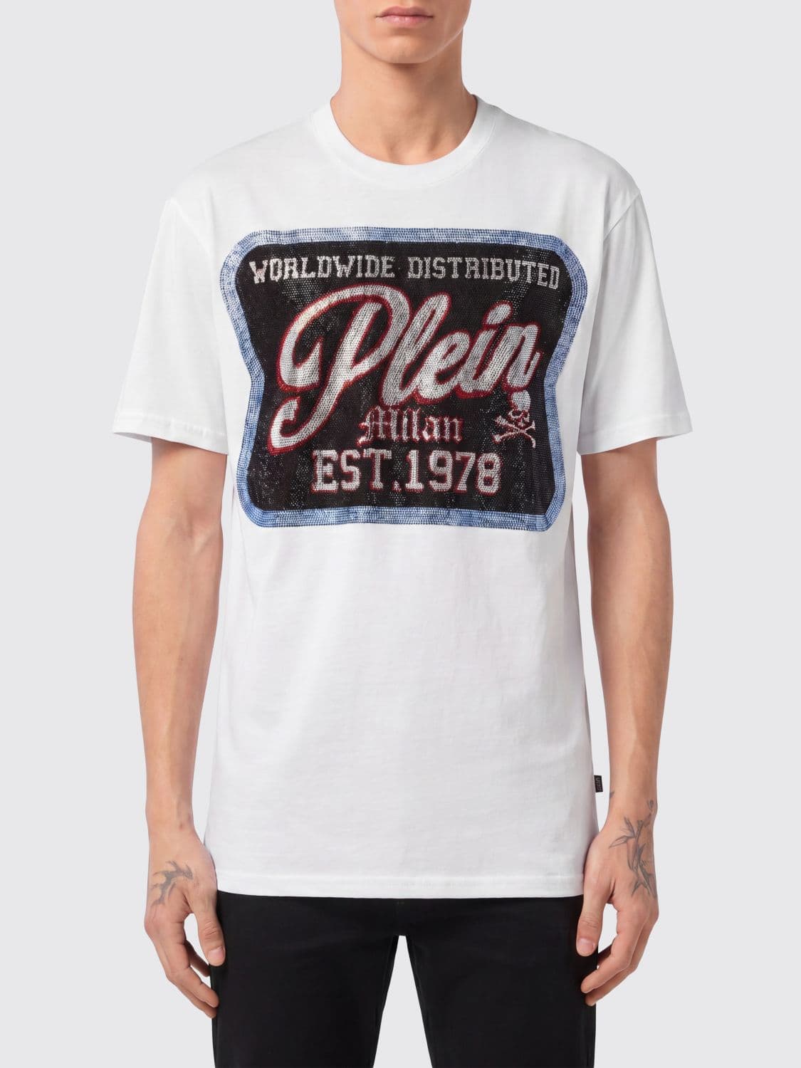 Philipp Plein Short-Sleeved Cotton T-shirt with Contrasting Logo Print