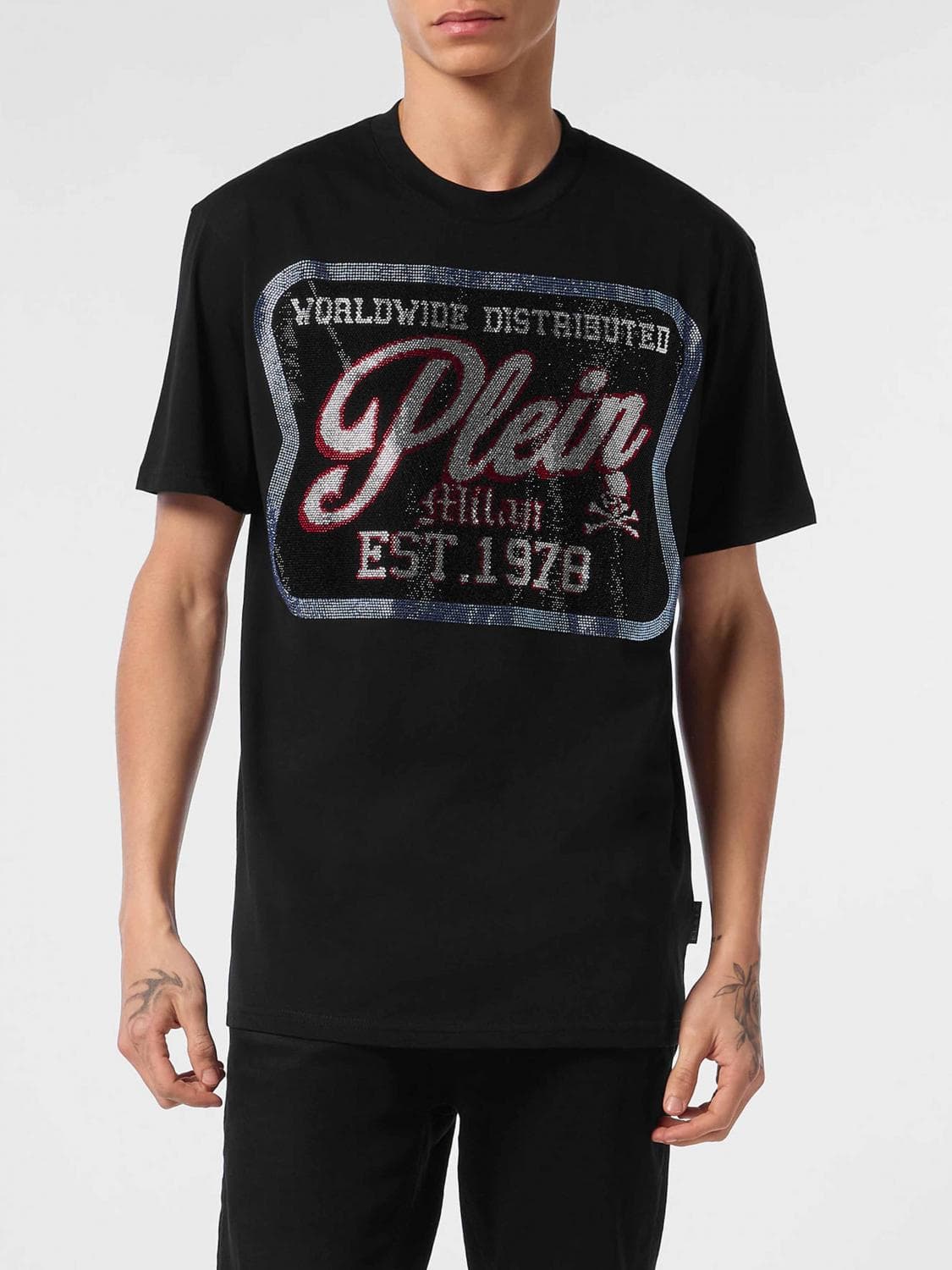 Philipp Plein Short-Sleeved Cotton T-shirt with Contrasting Logo Print