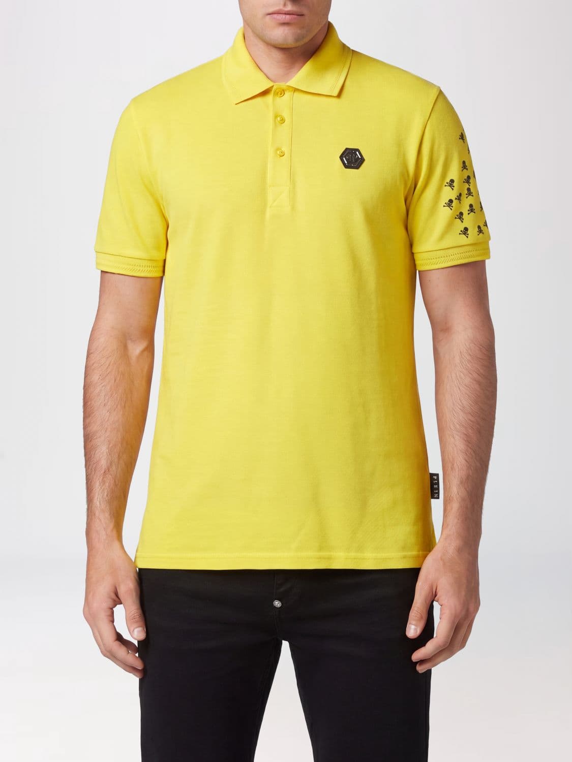 Philipp Plein Cotton Polo Shirt with Skull Monogram Print and Hexagon Logo