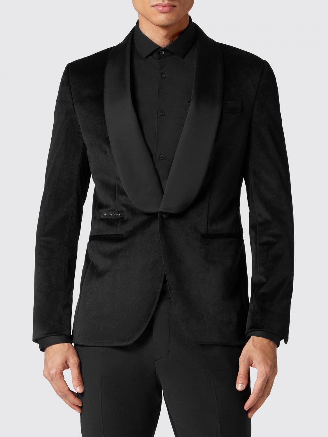 Philipp Plein Velvet Smoking Blazer with Satin Shawl Collar