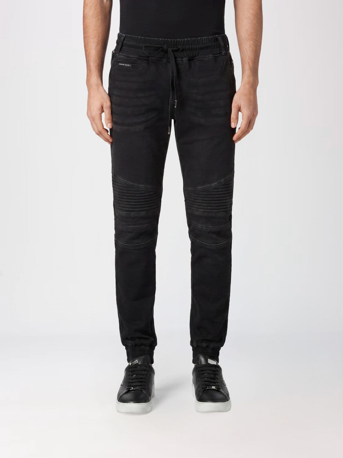 Philipp Plein Slim Fit Skinny Jeans in Cotton Denim with Drawstring Waist
