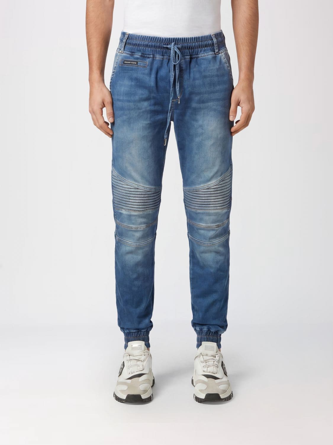 Philipp Plein Slim Fit Skinny Jeans in Cotton Denim with Drawstring Waist