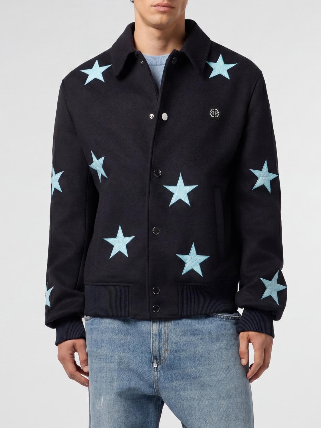 Philipp Plein Animalier and Star Print Wool Bomber Jacket