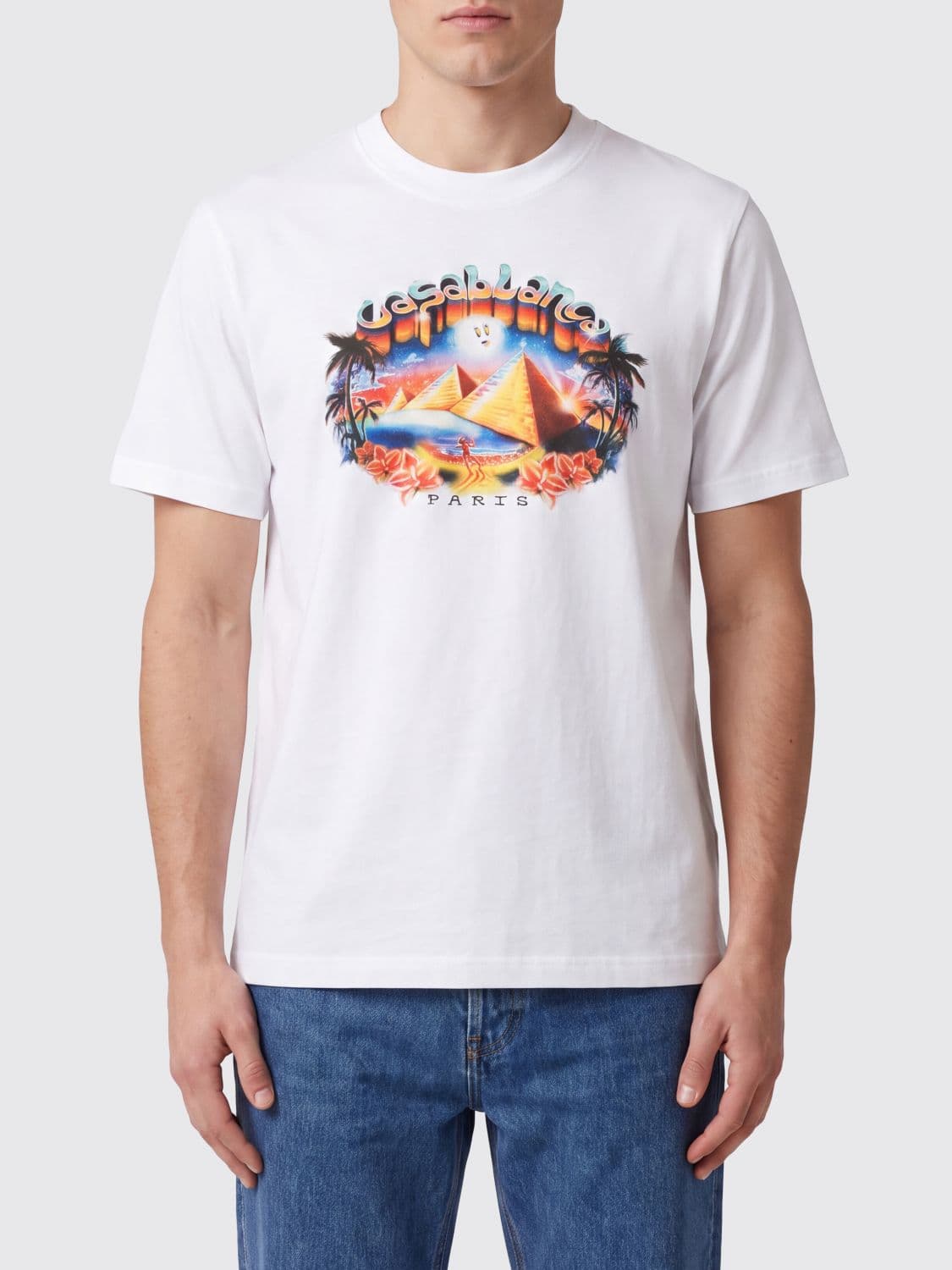Casablanca Organic Cotton Crew Neck T-Shirt with Logo Print