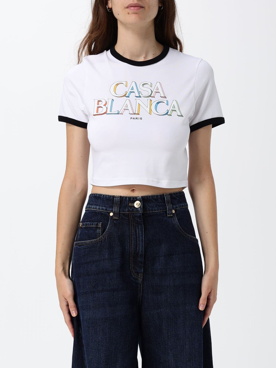 Casablanca Cropped Graphic Print Organic Cotton T-Shirt