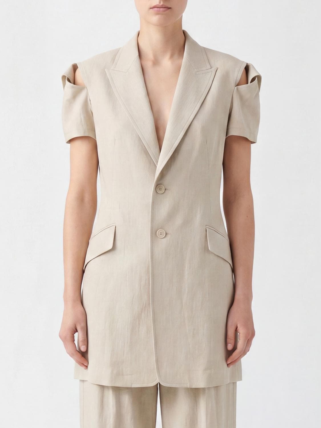 Y's Single-Breasted Linen and Cotton-Blend Blazer with Cut-Out Details and Lapels