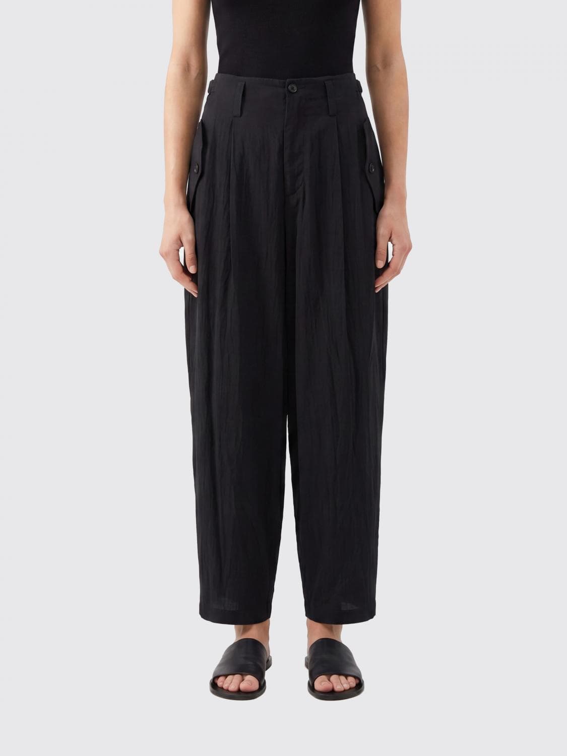Y's High-Waisted Wide-Leg Trousers in Rayon and Cupro with Concealed Fastening