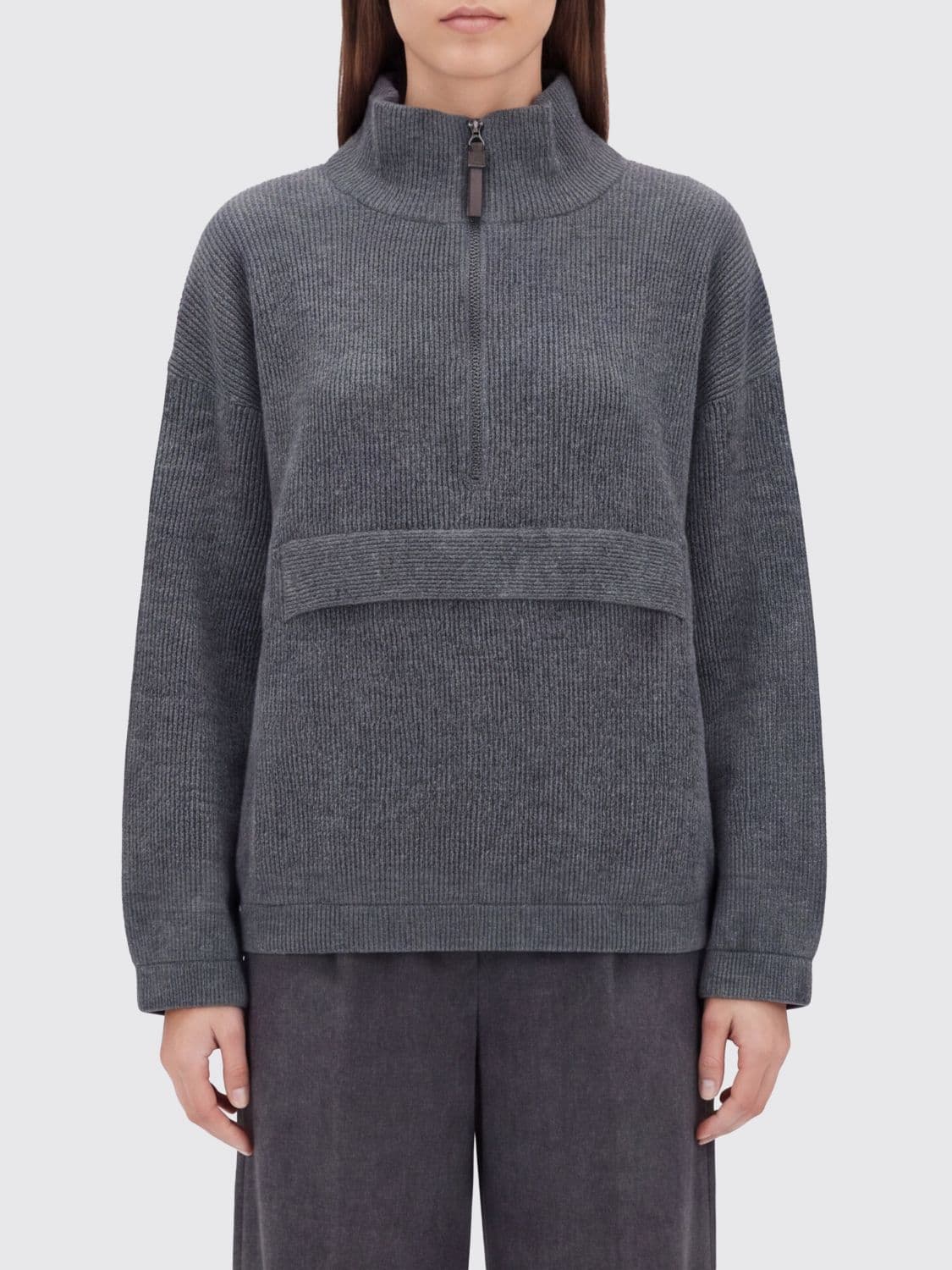 Brunello Cucinelli Long-Sleeved Half-Zip Turtleneck Jumper in Pure Cashmere