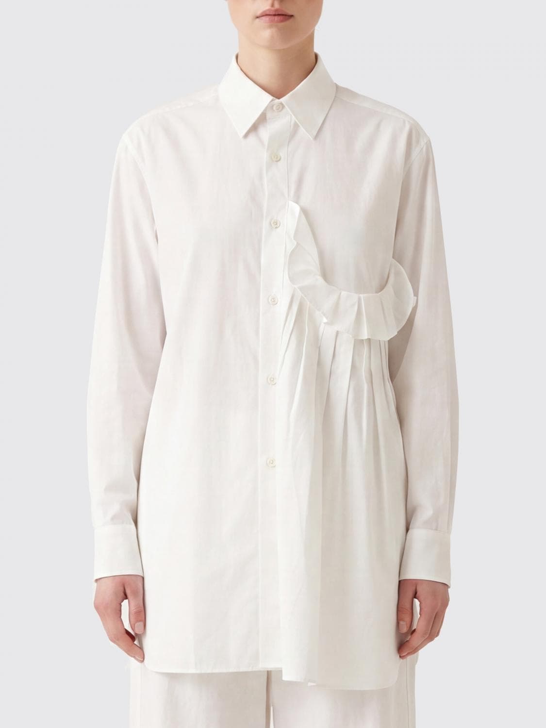 Y's Long-Sleeved Cotton Poplin Shirt with Ruffles and Embroidery
