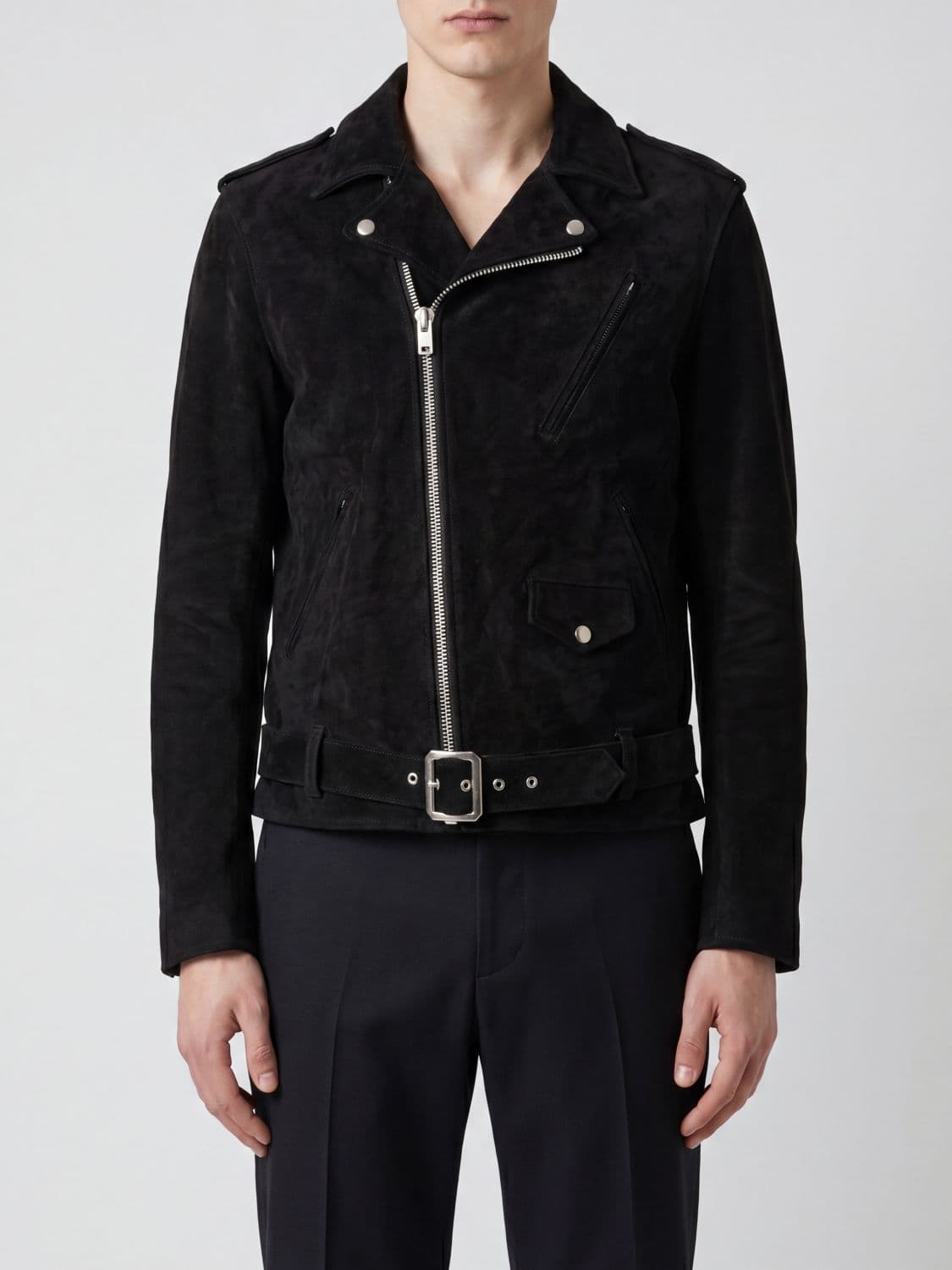 Y's Suede Biker Jacket with Biker Collar, Epaulettes, and Adjustable Belt · 3