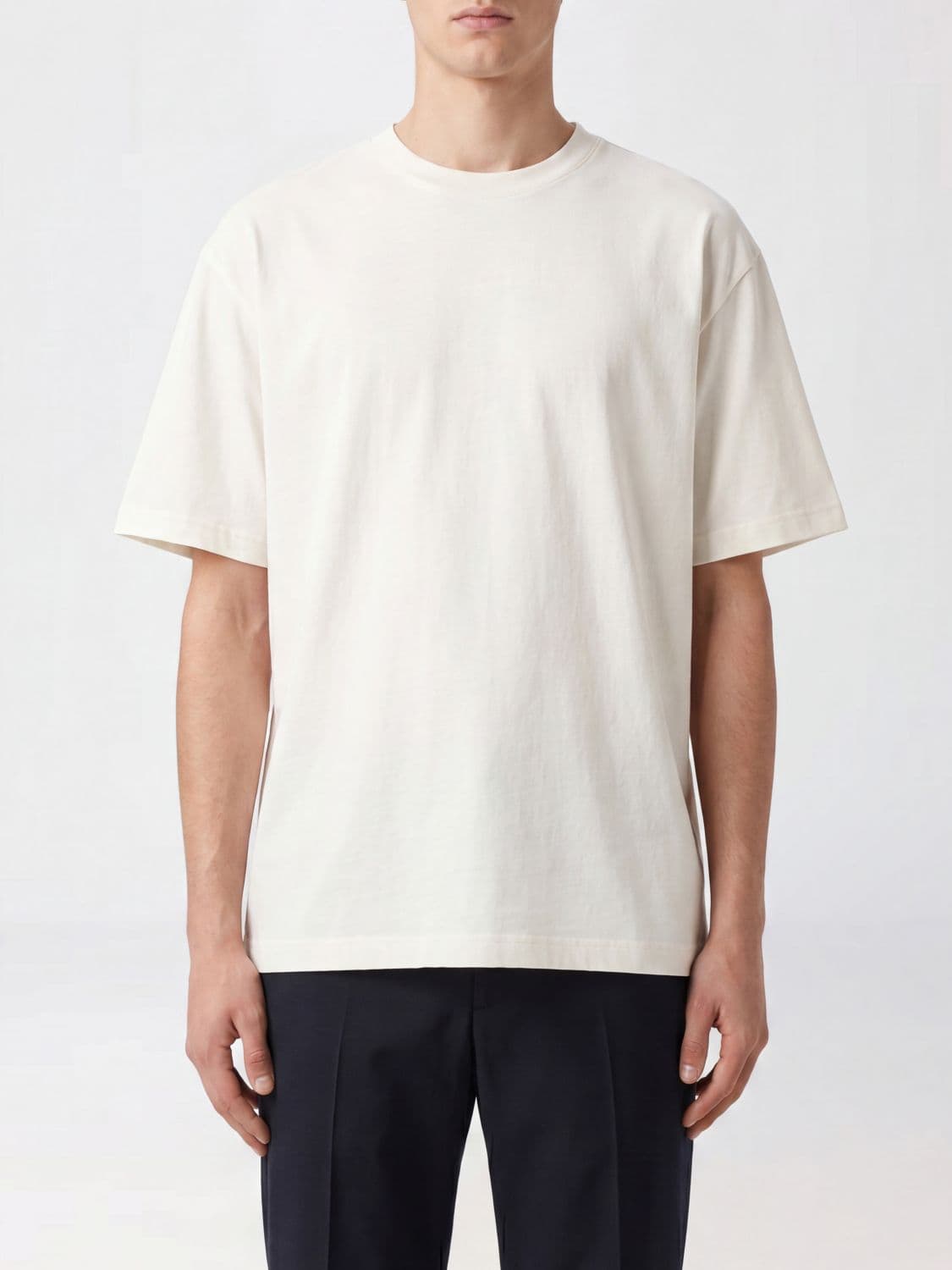 Y's Short-Sleeved Cotton T-Shirt with Crew Neck and Dropped Shoulders