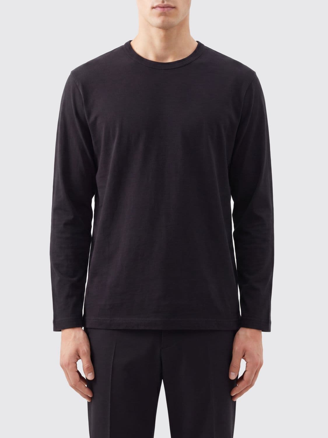 Y's Long-Sleeved Cotton T-Shirt with Crew Neck and Regular Shoulders